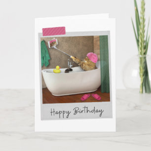 Tarjeta Bathtime Selfie Cat Funny Birday Card