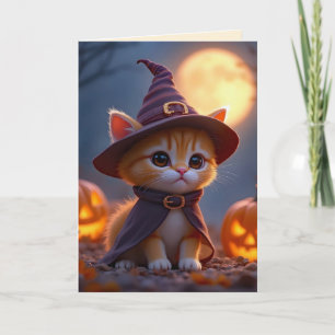 Tarjeta Batito lindo con traje de bruja, Halloween