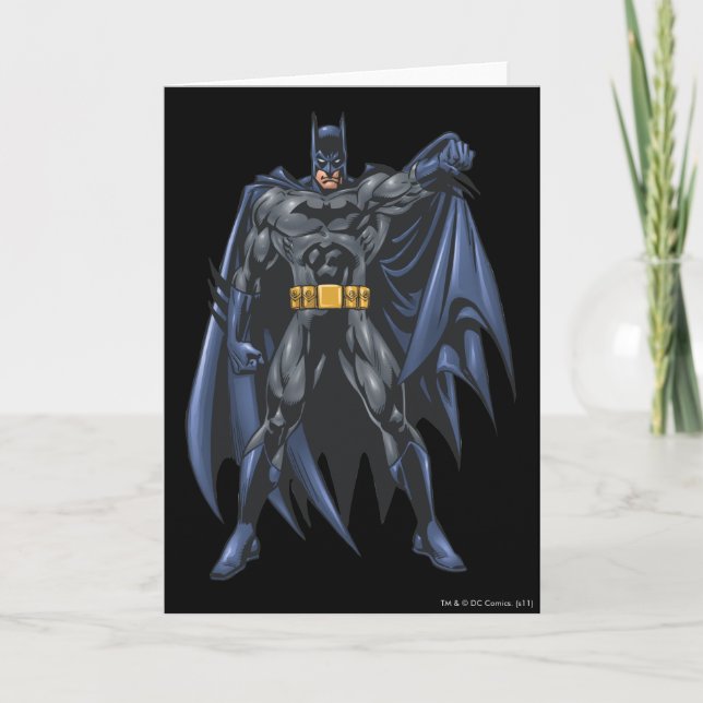Tarjeta Batman holds up cape (Anverso)