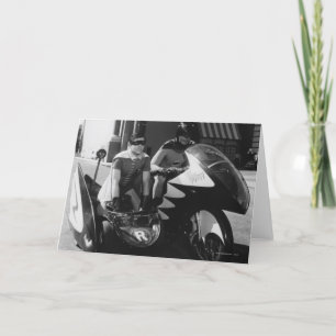 Tarjeta Batman y Robin en Batcycle