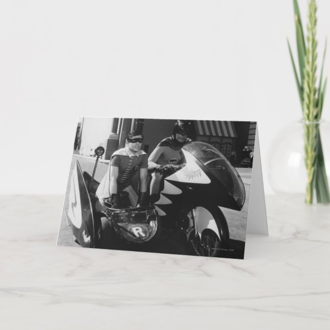 Tarjeta Batman y Robin en Batcycle (Anverso)