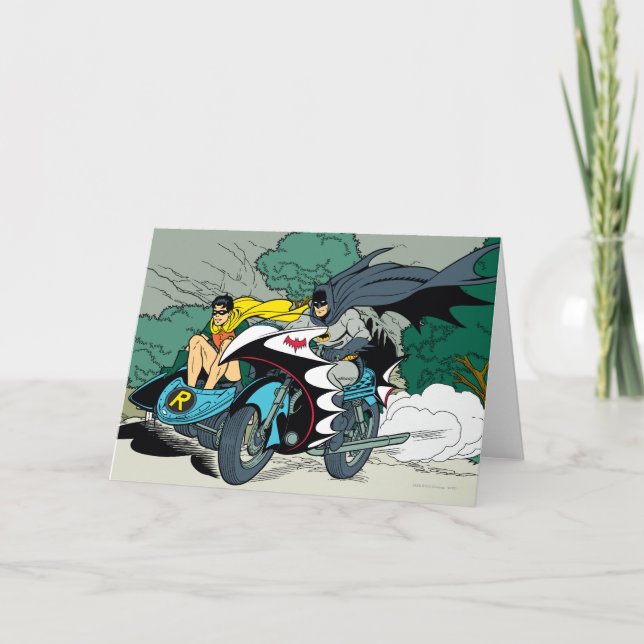 Tarjeta Batman Y Robin En Batcycle (Anverso)