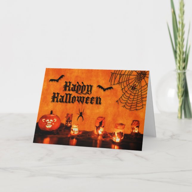 Tarjeta Bats and Spiders se divierten en Halloween negro y (Anverso)