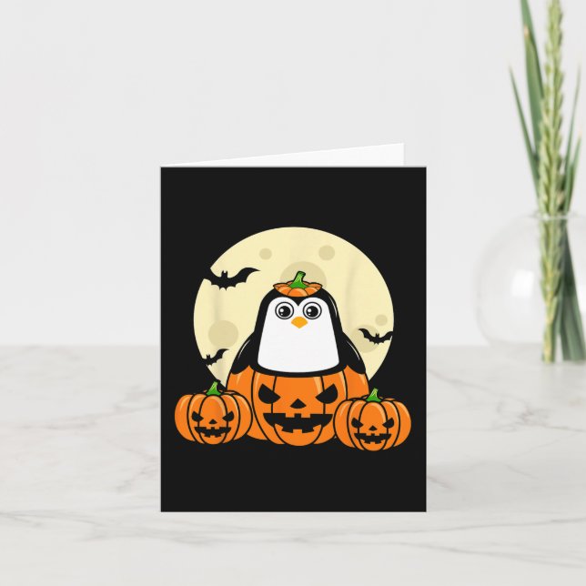 Tarjeta Bats de la luna de calabaza de pingüino disfrazar  (Anverso)
