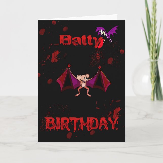 Tarjeta Batty Birthday Blood Bats Gótico Emo Alternativo (Anverso)