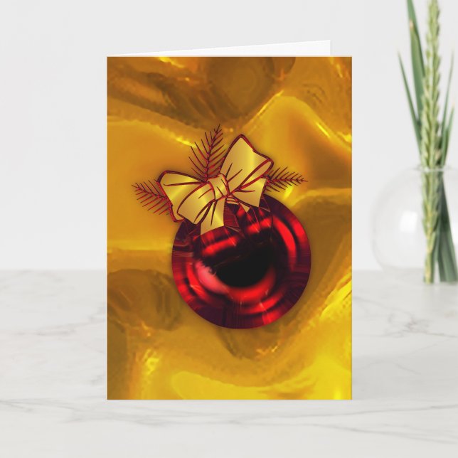 Tarjeta Bauble de árbol de Navidad dorado y rojo (Anverso)
