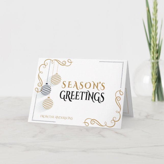 Tarjeta Baubles modernos de vacaciones minimalistas en neg (Anverso)