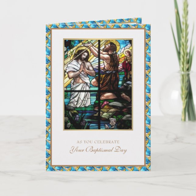 Tarjeta Bautismo Adulto Católico Vidrio Manchado Religioso (Anverso)