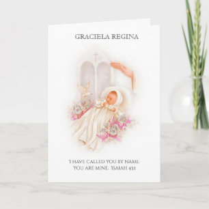 Tarjeta Bautismo Cristiana Escritural  Niña Rosas