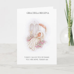 Tarjeta Bautismo Cristiana Escritural  Niña Rosas
