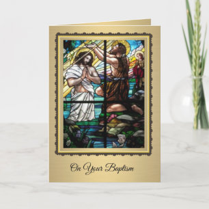 Tarjeta Bautismo de Jesús adulto por Juan el Bautista