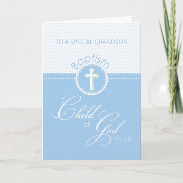 Tarjeta Bautismo de nieto felicita a hijo azul de Dios (Anverso)
