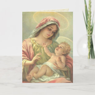Tarjeta BAUTISMO DE NIÑA Virgen María con el Santo Niño Je