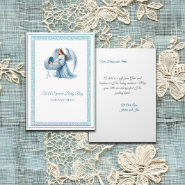 Tarjeta Bautismo de personalizable con ángel y niño bebé