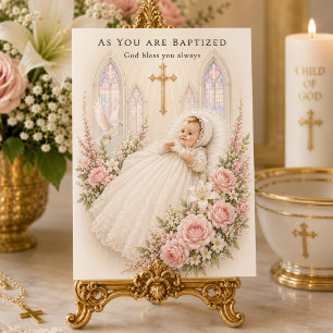 Tarjeta Bautismo Niña Cruz Floral Bautizo
