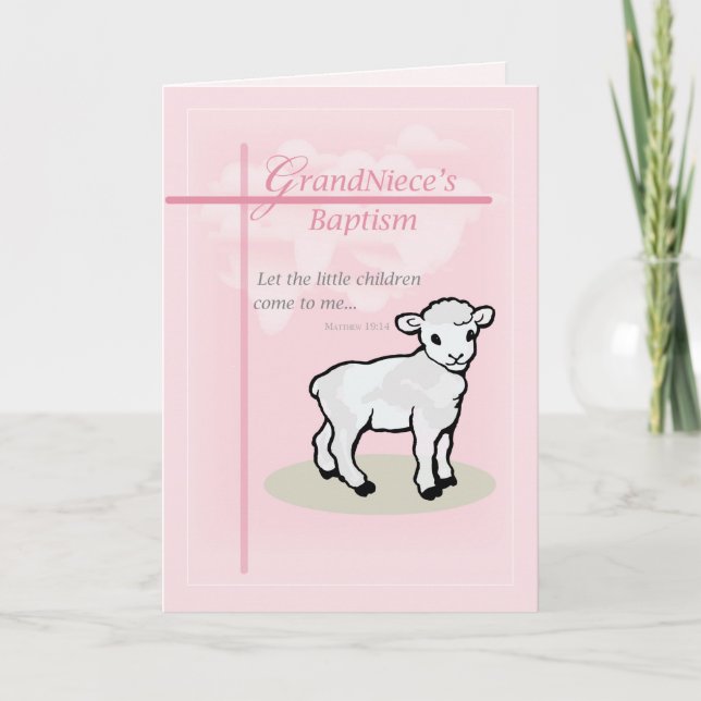 Tarjeta Bautismo, rosa, gran sobrina, cordero (Anverso)