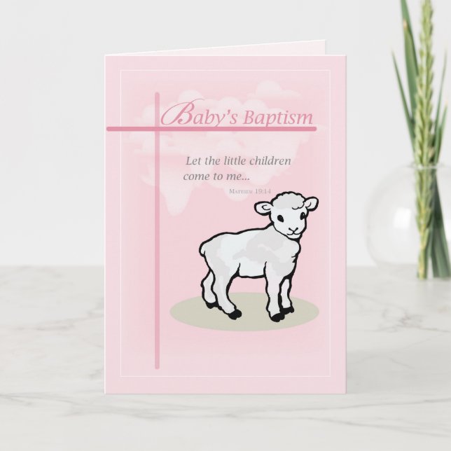 Tarjeta Bautismo, Rosa, Niña, Cordero (Anverso)