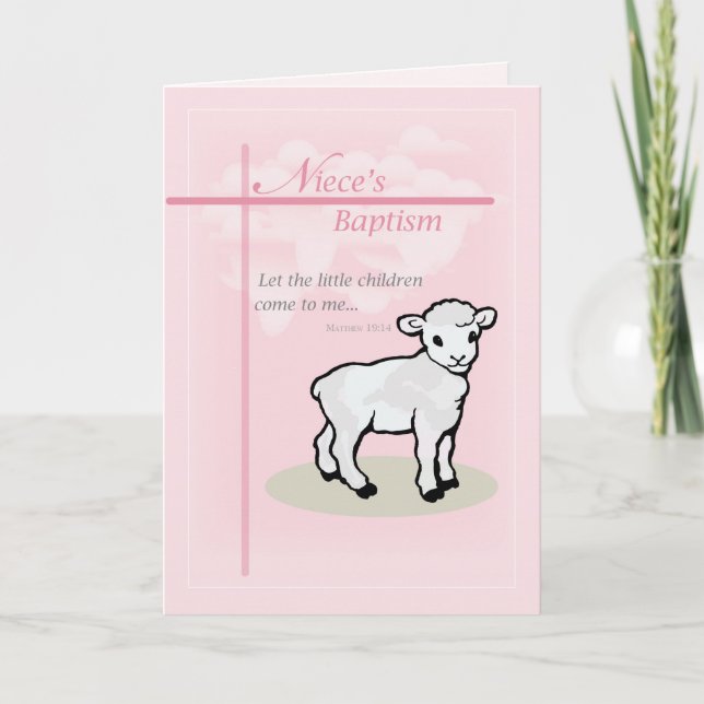 Tarjeta Bautismo, rosa, sobrina, cordero (Anverso)