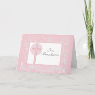Tarjeta Bautismo rosado del cordón, español