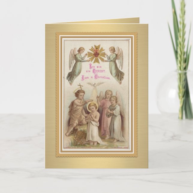 Tarjeta Bautismo w/Jesus, San Juan Bautista, ángeles de la (Anverso)