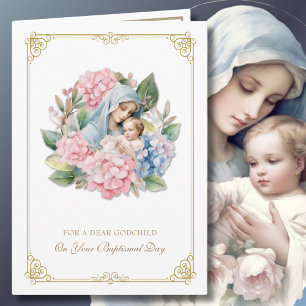 Tarjeta Bautizo de ahijado Cristiandad Padrinos Floral