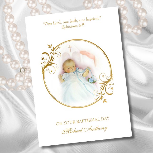 Tarjeta Bautizo del nieto bebé niño bendición (Subido por el creador)