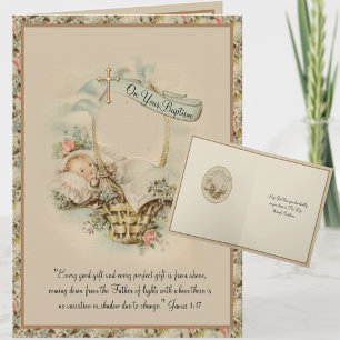Tarjeta Bautizo religioso vintage de niño o niña