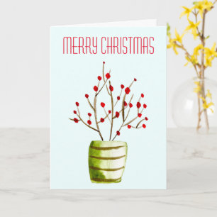 Tarjeta Bayas rojas acuarela Navidad