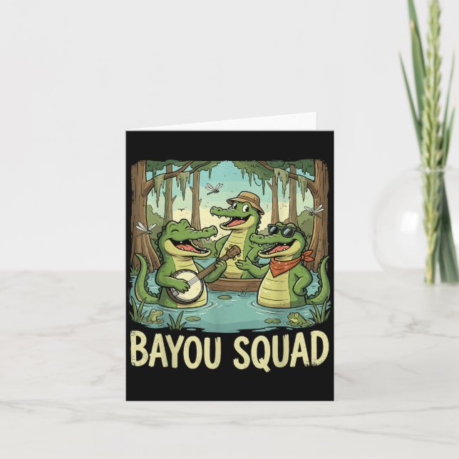 Tarjeta Bayou Squad Louisiana Alligator Retro Wildlife Tra (Anverso)