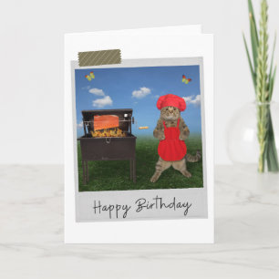 Tarjeta BBQ Chef Cat Funny Birday Card