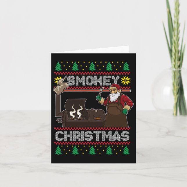 Tarjeta Bbq Santa Grilling Roast Sobre Smokey Chr (Anverso)