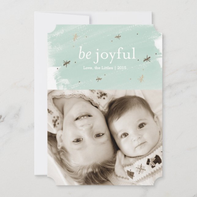 Tarjeta Be Joyent Mint Watercolor Holiday Photo 5x (Anverso)