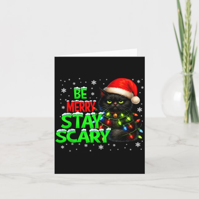 Tarjeta Be Merry Stay Y Black Cat Funny Halloween Christma (Anverso)