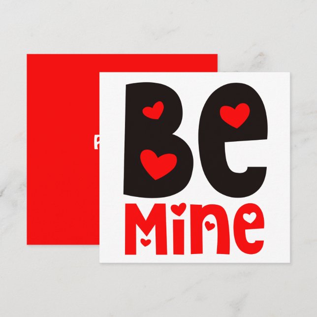 Tarjeta Be Mine Typography Día de San Valentín Red White (Anverso / Reverso)