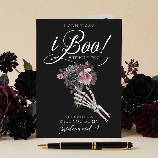 Tarjeta Be My Bridesmaid? Gothic Skeleton Floral Bouquet (Be My Bridesmaid? Gothic Skeleton Floral Bouquet Card)