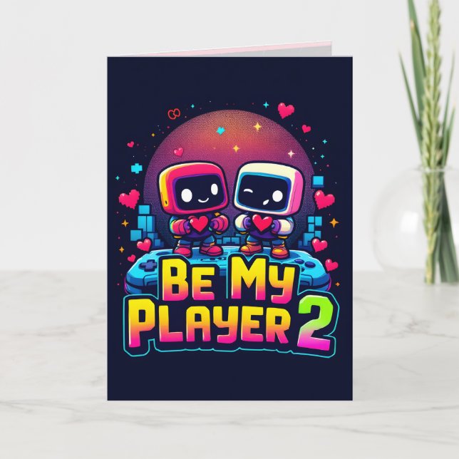 Tarjeta Be My Player 2 Greeting Card – Cute Gamer Love (Anverso)