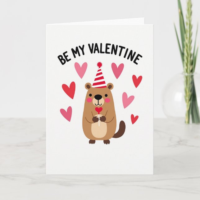 Tarjeta Be My Valentine Beaver Card (Anverso)