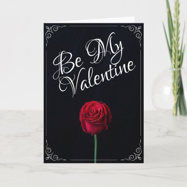 Tarjeta Be My Valentine - Rosa Roja Oscuro (Anverso)