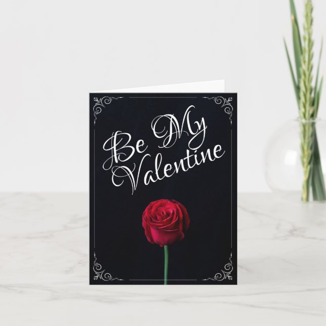 Tarjeta Be My Valentine - Rosa Roja Oscuro (Anverso)