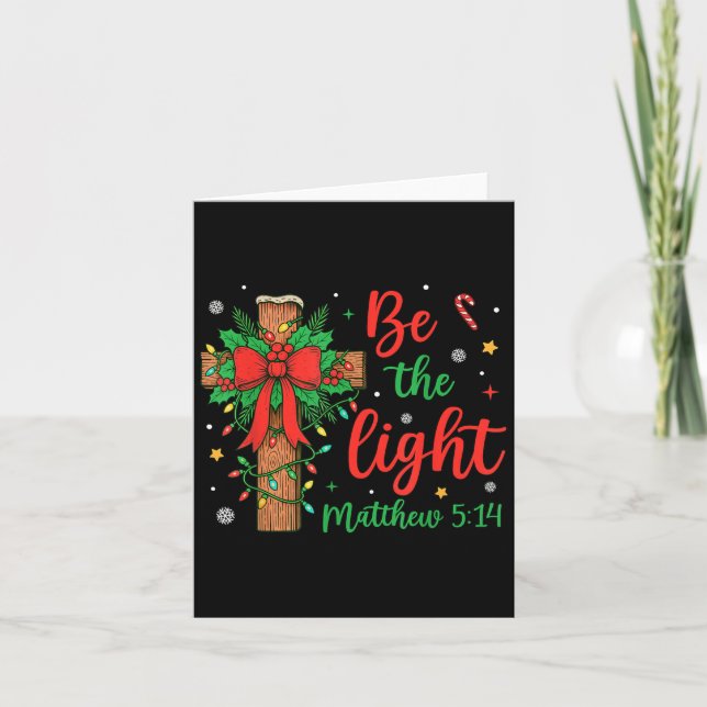 Tarjeta Be The Light Christian Christmas Cross Bow Floral  (Anverso)