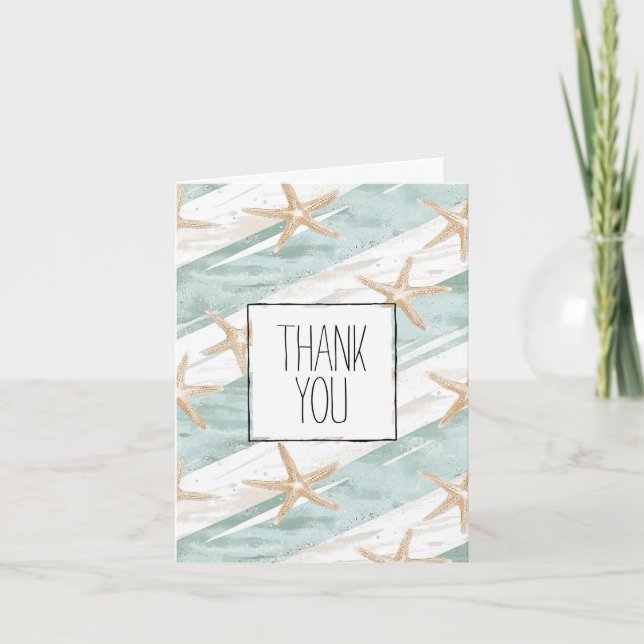 Tarjeta Beach Aqua Mint Starfish Stripes Gracias (Anverso)