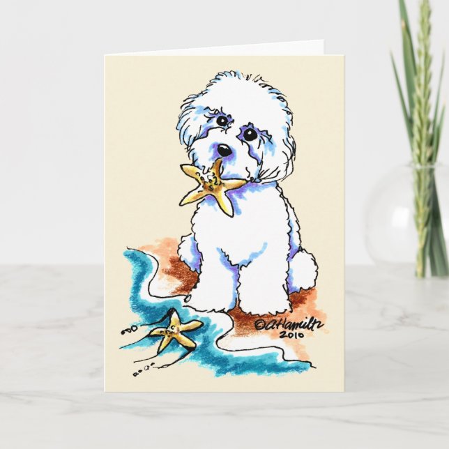 Tarjeta Beach Babe Bichon Frise (Anverso)