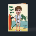 Tarjeta Beach Bum 40th Men's Birthday Bad Boy Fun Cut<br><div class="desc">Para obtener mejores resultados: utilice un retrato de alta calidad. Elija "personalizar más adelante". Debe utilizar la función de escala y las teclas de flecha para mover la imagen hacia el sitio correcto. Presione el botón "ctrl" en su teclado al mismo tiempo que utiliza sus teclas de ratón o flecha...</div>
