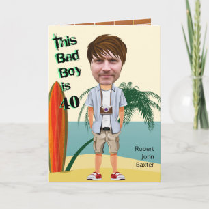Tarjeta Beach Bum 40th Men's Birthday Bad Boy Fun Cut