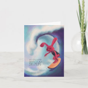 Tarjeta Beach Bunny Surfing Birday Card