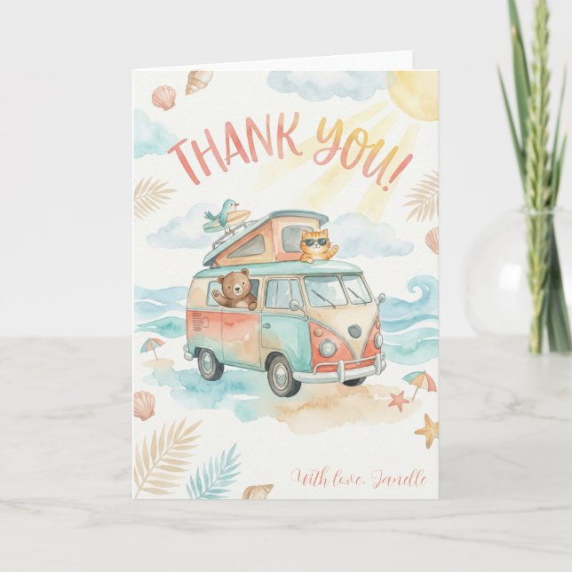Tarjeta Beach Camper Van Thank You Cute Summer Vacation (Anverso)