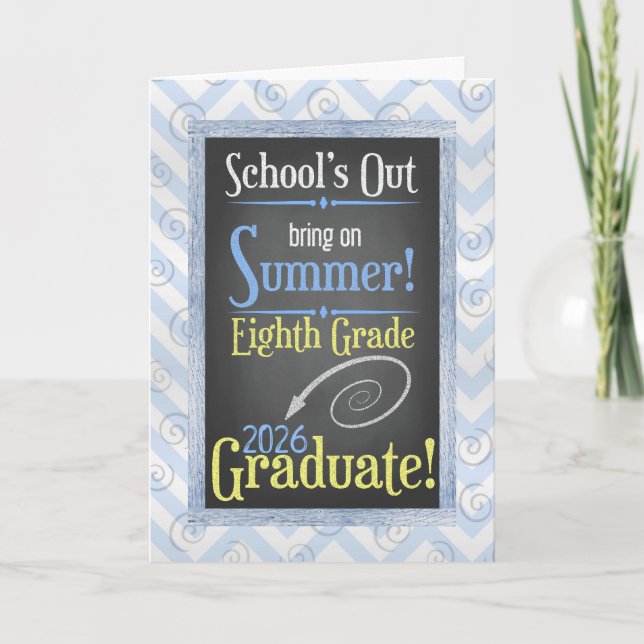 Tarjeta Beach Chalkboard 2025 Octavo Graduado (Anverso)