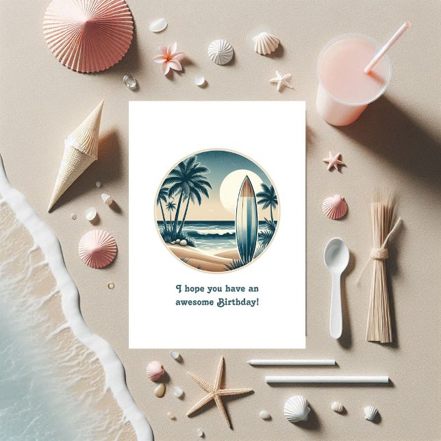Tarjeta Beach Club Surfboard Cumpleaños Tropical (Beach Club Surfboard Tropical Birthday Card)