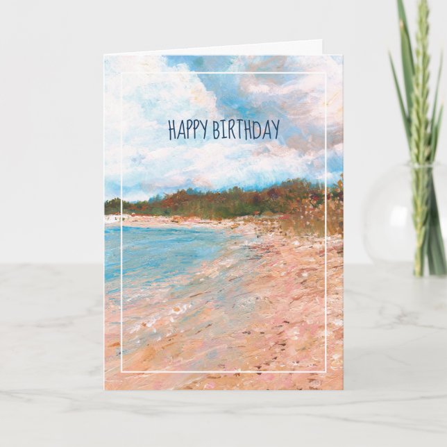Tarjeta Beach Coastal Michigan Shoreline Happy Birday (Anverso)