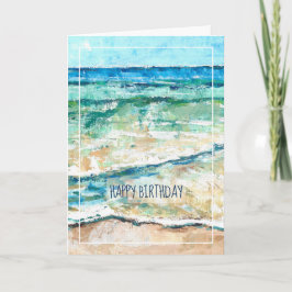 Tarjeta Beach Coastal Resumen Arte Pintado Feliz Cumpleaño
